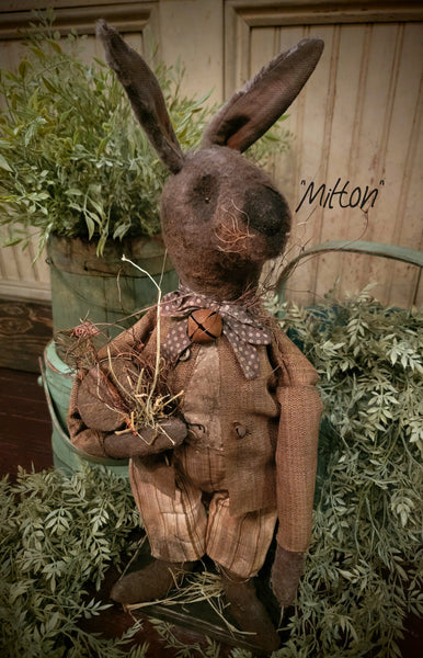 #MA25-MLT Primitive "Milton" Chocolate Brown Bunny by Moses Allen Collection